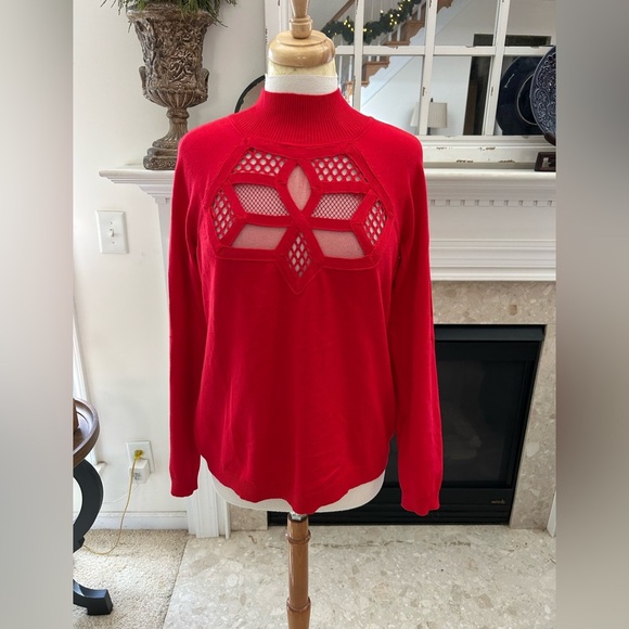 Cyrus Red Women's Sweater with Geometric Cutout - Picture 1 of 10